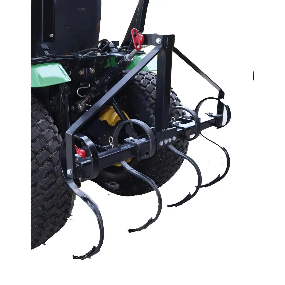 Field Tuff's 3-Pt. Garden Bedder-Hiller (FTF-2BGF4S 3-Part) – 4-Piece Black Shank Attachment with Hitch Type Compatibility, 4 S-Tines with Shovels, Mounting Brackets, Ready for Seedbeds and Planting