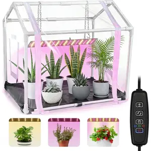 Mini Greenhouse with Grow Light for Indoor, PVC Planting Tent with  Mat & Zipper Door,15W Full- LED  Grow Light and Timer for Seed Starter Tray for Indoor and Outdoor