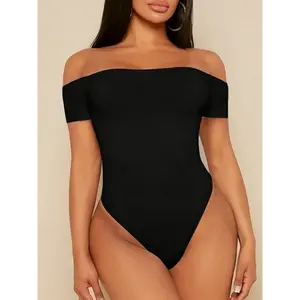 Women's Solid Color Off Shoulder Bodysuit, Sexy Skinny Fit One Piece Bodysuit, Women's Clothing