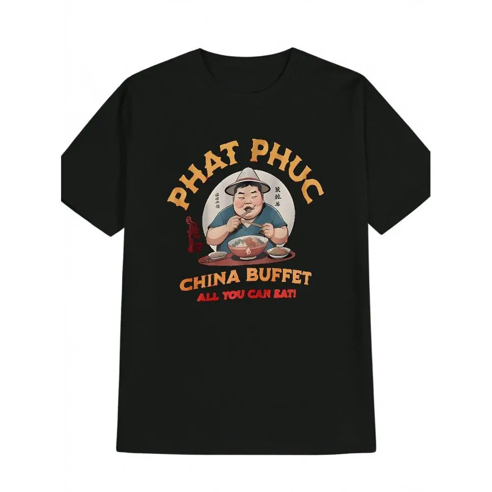 100% Cotton Men'S Casual Crew Neck T-Shirt With "PHAT PHUC" - Fun Chinese Buffet Slogan, Black Polyester T-Shirt, Machine Washable - Ideal Gift For Men Golf Gift T-Shirt For Men And Women
