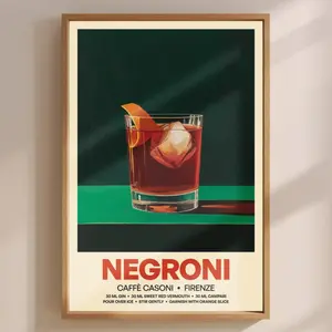 Negroni Cocktail Print, Vintage Wall Art, Retro Gin Bar Poster, Kitchen Art, Classic Liquor Advertising, College Dorm Room Decor