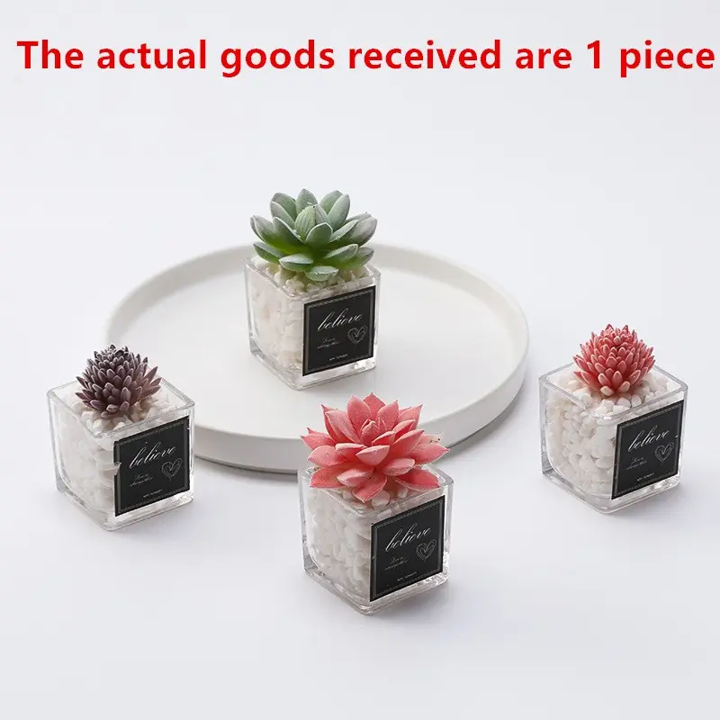 Mini Transparent Square Pot Fake Succulent Plant, Lazy Desk Office Decor, Easy Care Student Dorm Room Decoration, Versatile Small Ornament, Artificial Plants, Fake Indoor Plants