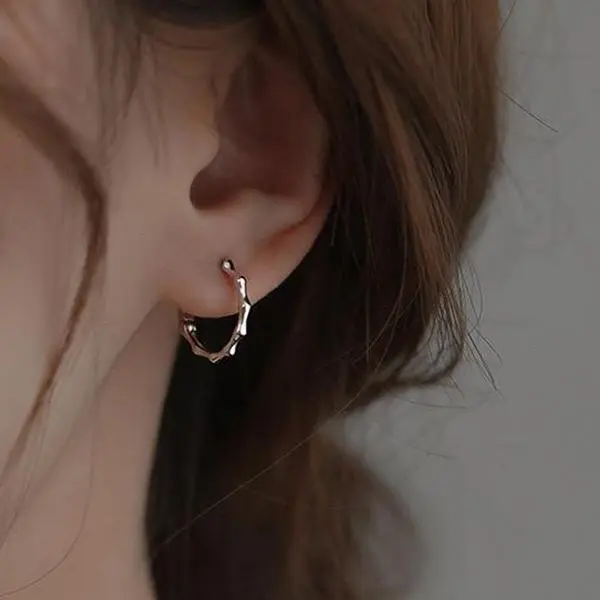 s925 sterling silver Bamboo Circle Hoop Earrings，Minimalist Simple Unique Earrings for galentine‘s party valentine’s day gift，fashion zirconia earrings，anniversary holiday jewelry，gift for women