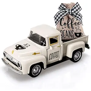 P-SO027 Coffee Decor for Coffee Bar Metal Truck with Coffee Beans Burlap Sack Vintage Pickup Farmhouse Coffee Station Tabletop Tiered Tray Decor Mini Diecast Truck Decorations Accessory Decorative