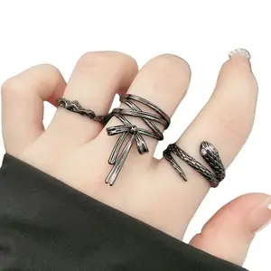 Retro Ballet Ribbon Bowknot Snake Ring Set For Women Copper Punk Gothic Open Ring Designer Jewelry Creative Fashion Accessories