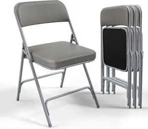 Karlhome 4-Pack Padded Folding Chairs with Steel Frame Portable Easy to Store for Indoor Outdoor Use Ideal for Office Events Wedding Parties Dining Made of PU Material