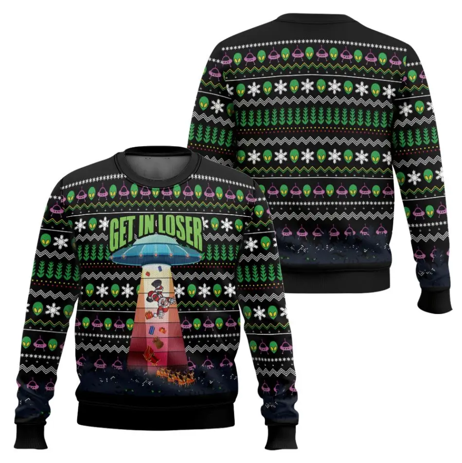 Get In Loser UFO Christmas Sweater – Funny Alien Holiday Knit Pullover for Men & Women | Ugly Xmas Party Outfit
