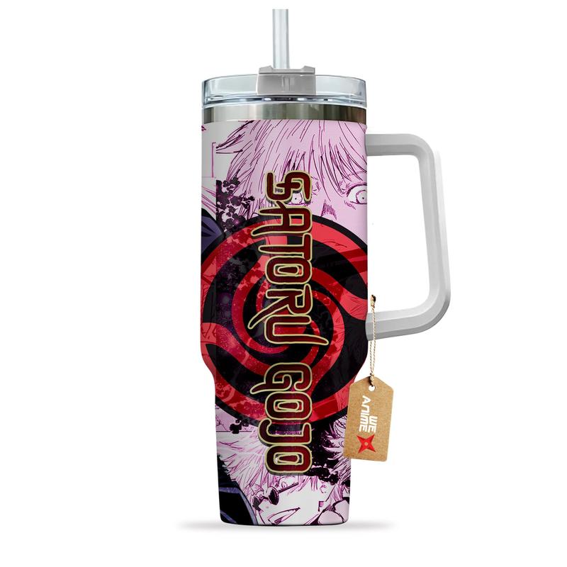 Satoru Gojo Anime Custom Name 40oz Tumbler with Handle, Personalized Stainless Steel Insulated Drinkware with Straw, Unique Gift for Anime Fans