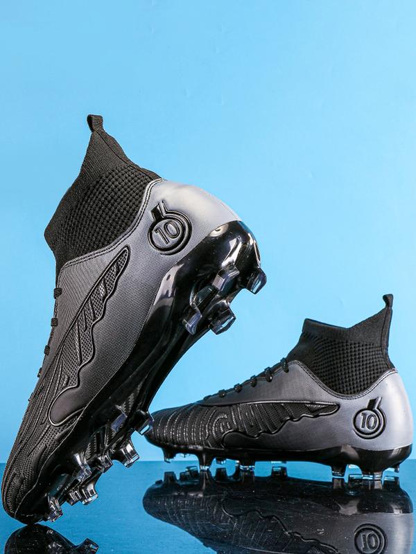 Lace up High Top Football Shoes, Anti-slip Spike Soccer Shoes, Matching Black Football Cleats, Solid Color Outdoor Sports Training Shoes, Football Field Boots, Men Shoes