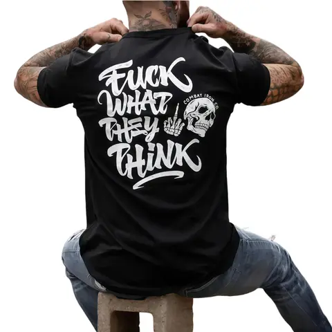 Women's Edgy Graphic T-Shirt with 'Fk What They Think' Skull Print, Cotton Streetwear Crew Neck Short Sleeve Casual Top, Shortsleeve, Tshirt, Round Neck, Graphic Shirts, Easter, Valentines Day, Bold Statement, Fitted Cut, Lightweight, Thanksgiving, Sarcas