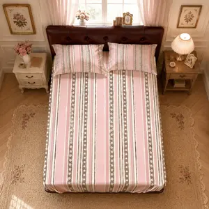 3PCS Fitted Sheet Set Vintage Boho Stripe Celestial Coastal Style, Soft Comfortable Bedding, No Pillow Inserts, 1 Fitted Sheet + 2 Pillowcases, for Bedroom Dorm Guest Room, Gift for Birthday, Housewarming, Couples, Friends & Family