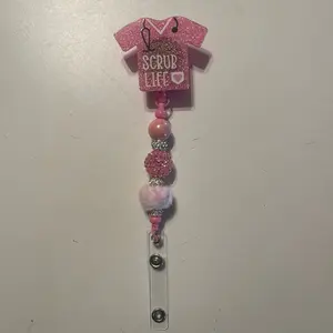 Pink Scrub Life Acrylic And Silicone Beaded Badge Reel ID Holder