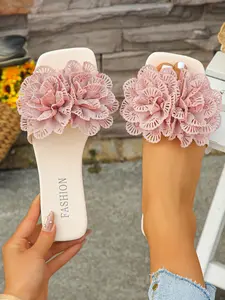 Women's Fashionable Floral Decorated Slide Sandals, Casual Comfortable Flat Sandals for Summer, Lightweight Breathable Shoes for Daily Wear, Daily Fashion Footwear