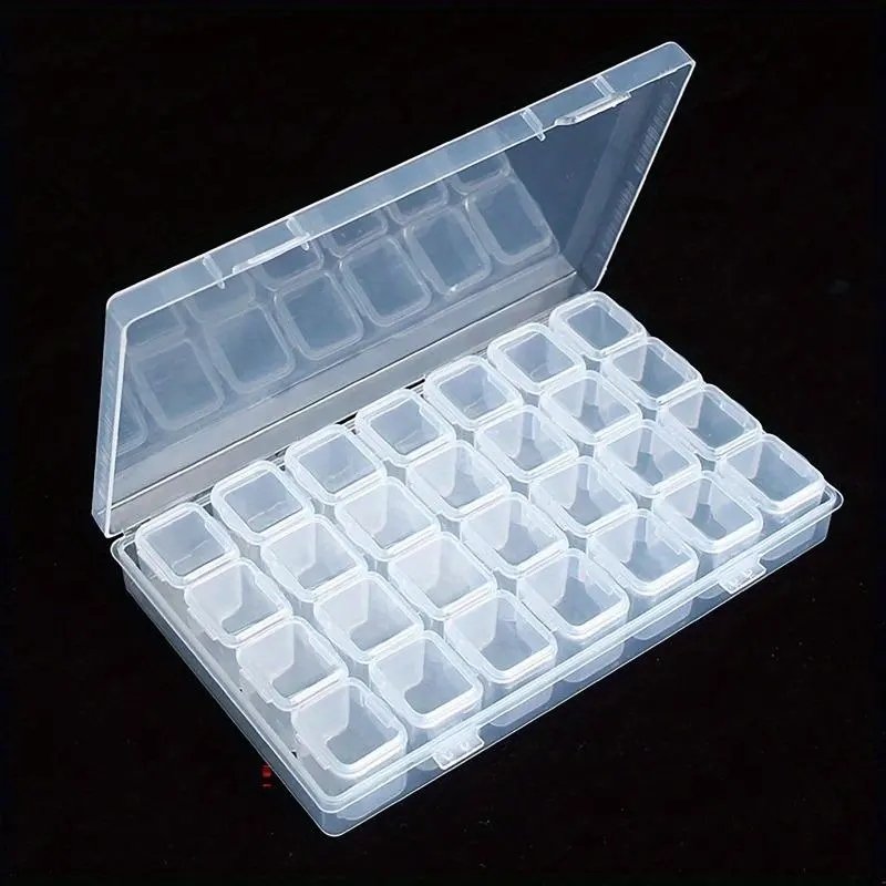 28 Grids Rhinestone Storage Box, 1 Count Clear Painting Rhinestone Storage Box, Plastic Organizer for Flower Embroidery Accessories DIY Art Crafts, Diamond Embroidery Accessories