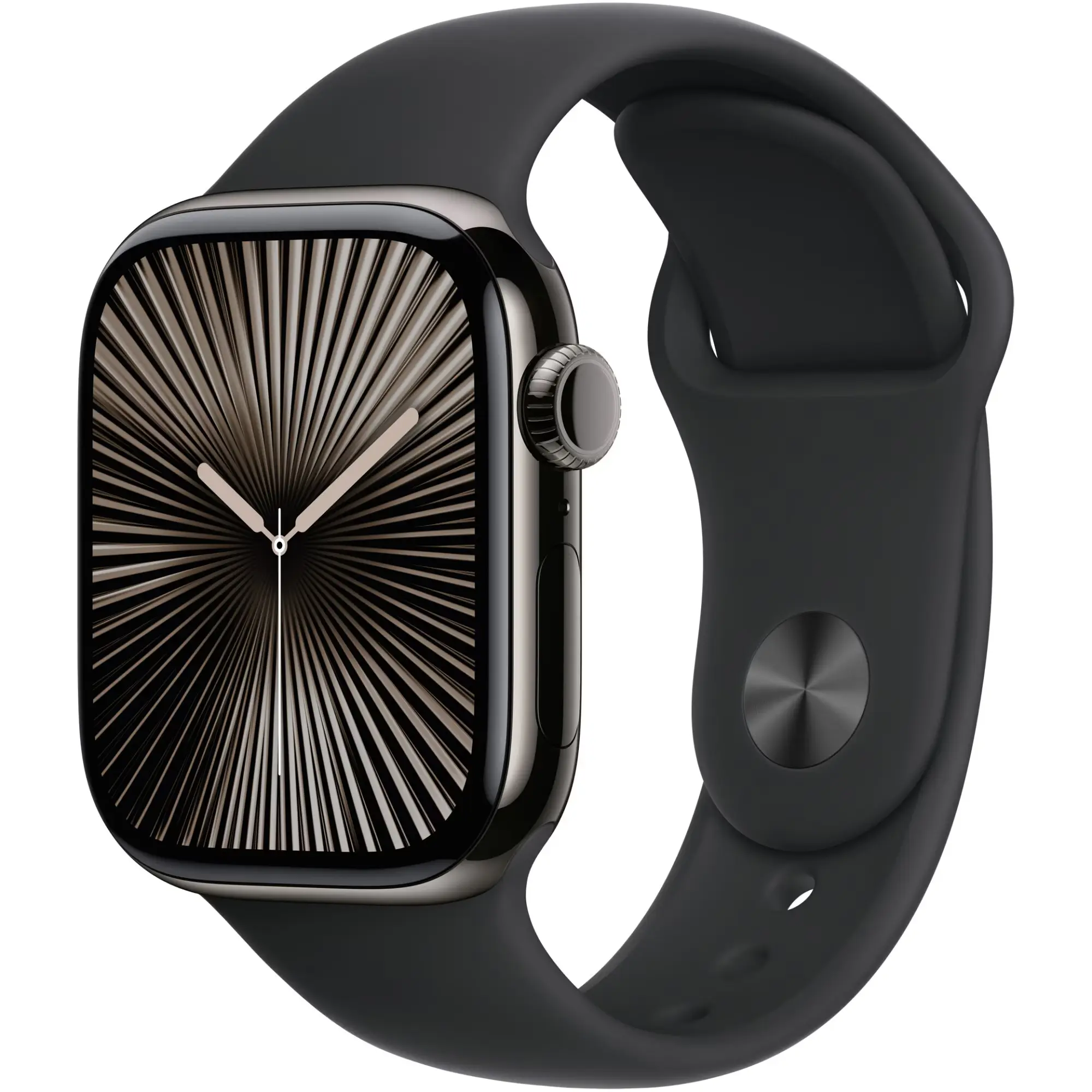 Refurbished Apple Watch Series 10 42mm (GPS + Cellular) Slate Titanium with Medium/Large Black Sport Band - Excellent