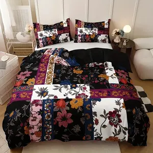 Ultra-Soft Floral Patchwork Sheet Set, Vibrant Bedding with & Colorful Flowers, Polyester, Cozy Bedroom Decor