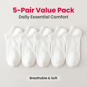 5 Pairs Men's Pure Cotton Ankle Socks, Sweat-Absorbent & Odor-Resistant, 10A Antibacterial, Thin Mesh Breathable Seamless Low Cut Socks for Spring & Summer