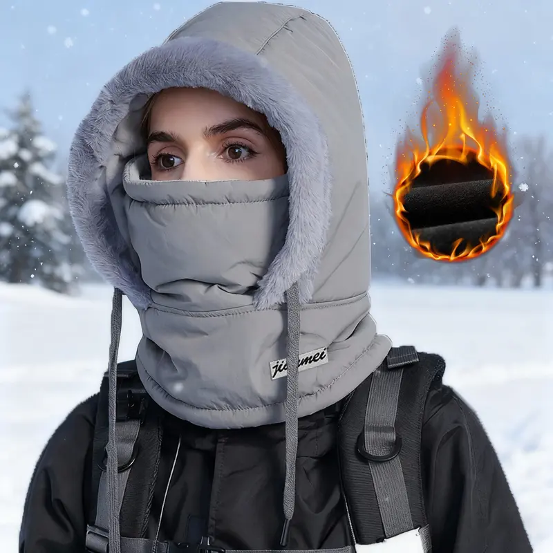 Unisex Adults' Extra Thick Polyester Balaclava Mask and Hat Set, Integrated Neck Warmer, Thickened for Warmth, Warmth and Cold Protection for Winter Cycling, Rock Climbing