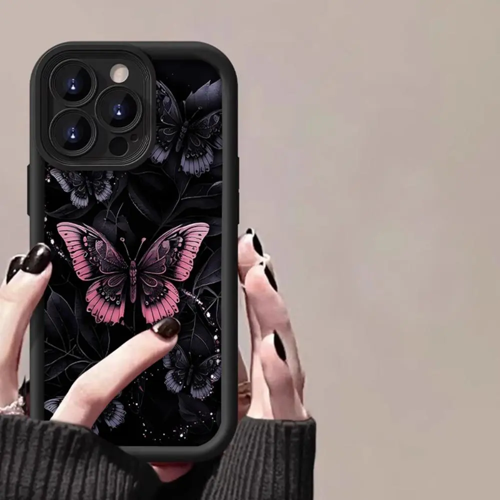 Punk style butterfly pattern phone case, anti-drop decorative phone protector cover, dirt-resistant smartphone protective cases compatible with iPhone 7 8x11 12 13 14 15 plus pro Max Protection Transparent