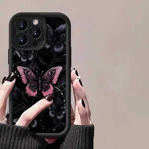 Punk style butterfly pattern phone case, anti-drop decorative phone protector cover, dirt-resistant smartphone protective cases compatible with iPhone 7 8x11 12 13 14 15 plus pro Max Protection Transparent