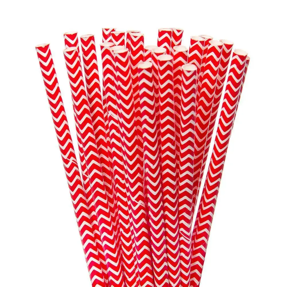 Paper 7.75-Inch Drinking Straws - Red Chevron Stripes: 25-Piece Pack Paper 7.75-Inch Drinking Straws - Red Chevron Stripes: 25-Piece Pack