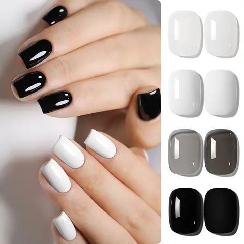 XEIJAYI 4PCS 15ML Assorted Black/White/Gray Gel Nail Polish Set (m001+m050+m061+m100) - TPO-HEMA-Free, Alcohol-Free, Smooth-Application UV LED, Nail Art Accessories, Gentle for Adults' DIY Gel X At-Home Care