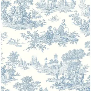 NextWall Chateau Toile Peel and Stick Wallpaper Blue: Removable Vinyl, Self-Adhesive, Traditional Toile Design, 30.75 Sq Ft Coverage