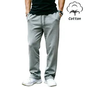 Men’s cotton straight-leg athletic pants made from soft, stretchy fabric, featuring an elastic waistband; a loose fit provides comfort and is suitable for the gym, casual wear, streetwear, and everyday outings, appropriate for various occasions.