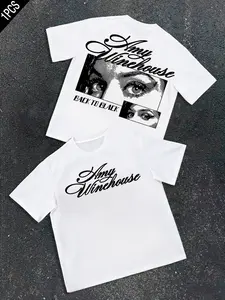 Amy Winehouse Vintage Print Music Pop Summer Crew Neck Short Sleeve Fitted T-Shirt Top Streetwear, Comfortable Retro Casual Style for Women & Men