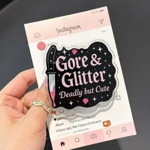 Gore & Glitter Deadly But Cute with MagSafe Phone Grip, Horror Aesthetic Magnetic Phone Holder, Kawaii Scary Fan Gift , Kindle Accessories sticky Baby mount Library Card Flower-Shaped Multi-Functional Stand Universal Car Spooky Bat Adjustable