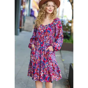Take The Leap Magenta Floral Print Midi Dress