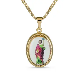 Religious Jesus Christ Colorful Photo Medal Pendant Necklace Gold Medallion Frame