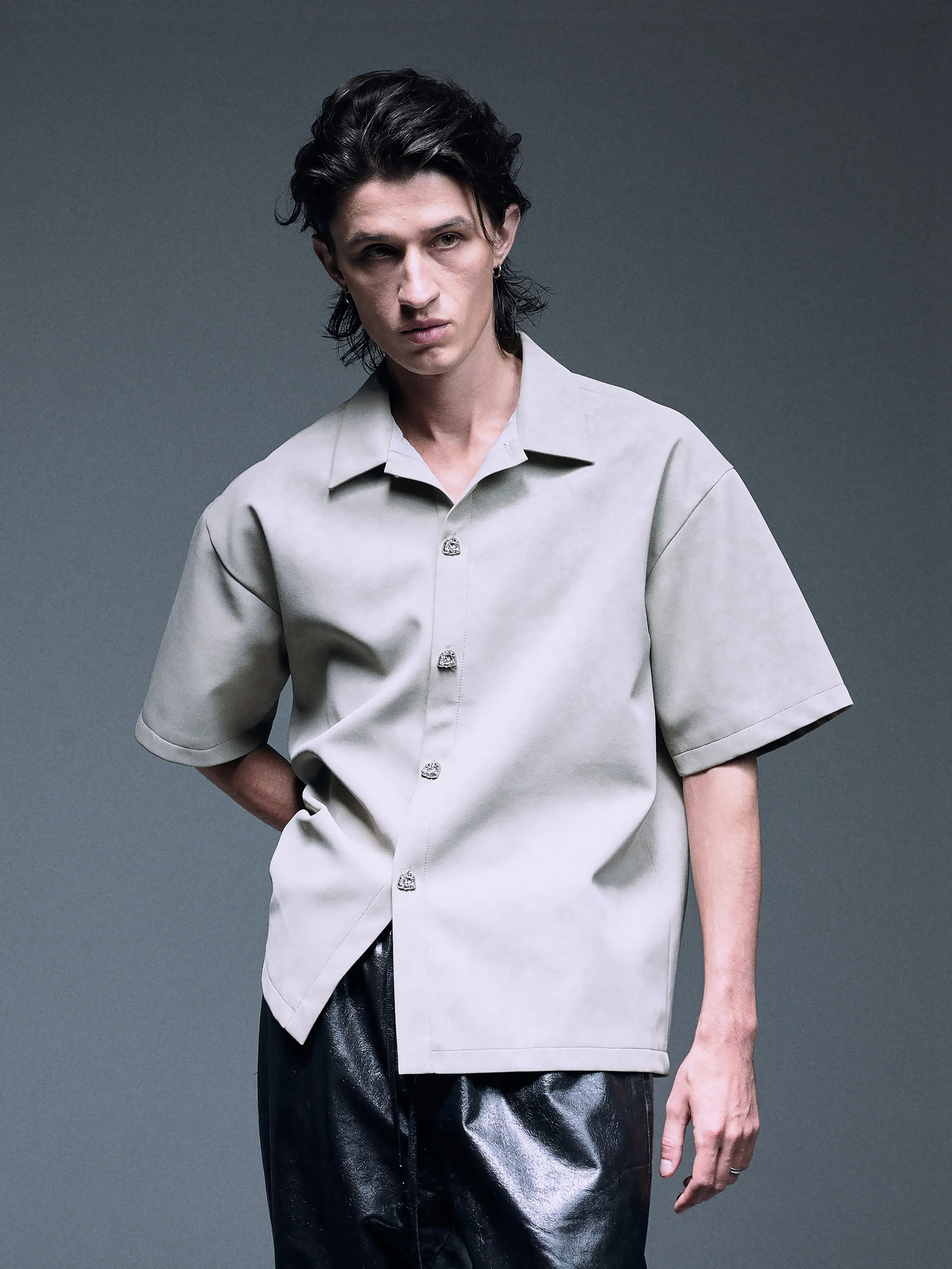 Aélure MATTE Vegan Leather Shirt in Creamy Light Green