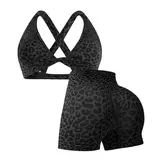 【Black Friday】Women's Leopard Print Sports Set, Active Wear, Sporty Bra and High Waist Tight Shorts for Fitness and Daily Exercise