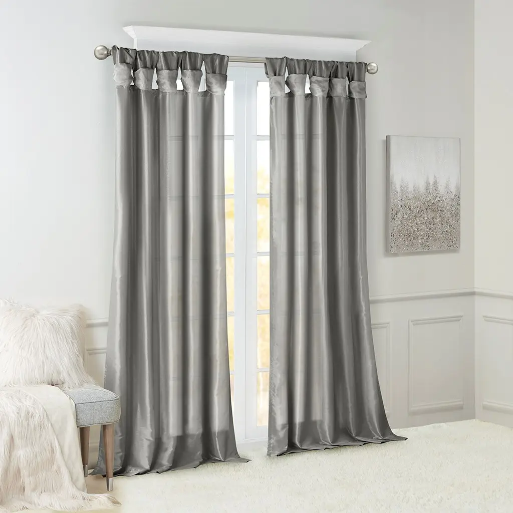 Lined Twist Tab Curtain Panel in Charcoal, 50x120 Inches – Room Darkening Privacy Drape for Living Room and Bedroom, Single Panel
