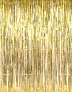 3.2 ft x 9.8 ft Metallic Tinsel Foil Fringe Curtains Party Photo Backdrop Party Streamers for Birthday,Graduation,New Year Eve Decorations Wedding Decor (1 Pack, Gold)