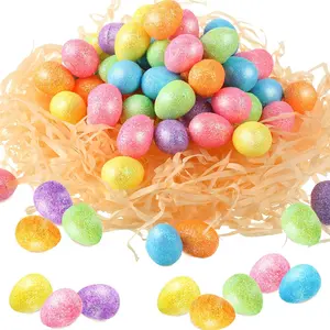 100 Pcs Mini Easter Eggs, Shiny Foam Decorative Eggs Bulk, Easter Party Favors Supplies, Colorful Basket Stuffers for Easter Holiday Decoration, Ornaments