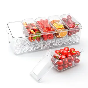 Acrylic Ice Chilled Serving Tray with Lid – 5 Compartment Clear Fruit Storage for Party, Picnic & Outdoor Entertaining
