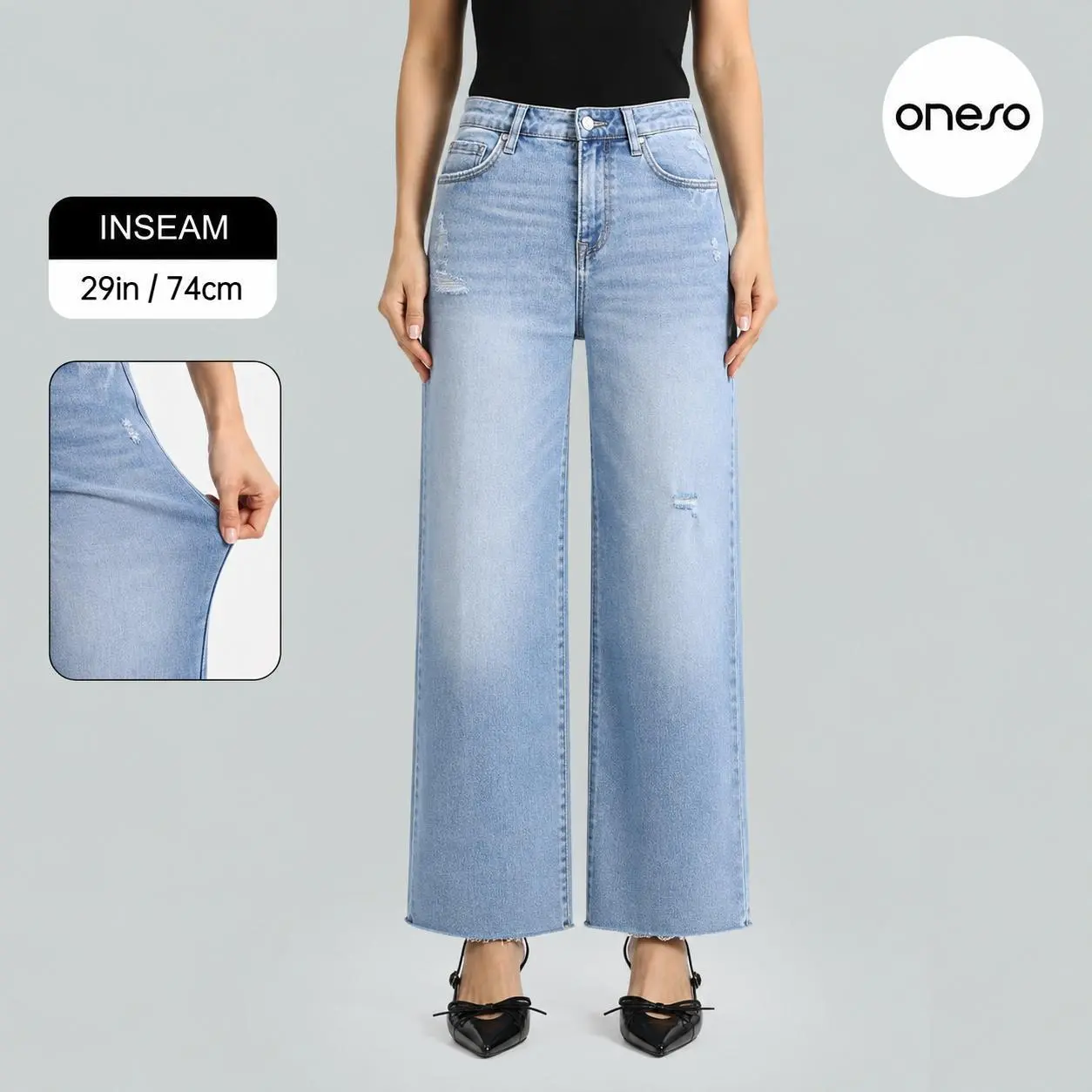 ONESO High&Mid Rise Baggy Jeans Stretchy Wide Leg for Women Distressed Pants Womenswear Bottom Lady Basic Minimalist Comfortable Denim Tummy Control Curve Hugging Plus Size Regular Size BBL Summer Fashion Daily Outfits #SummerVibes