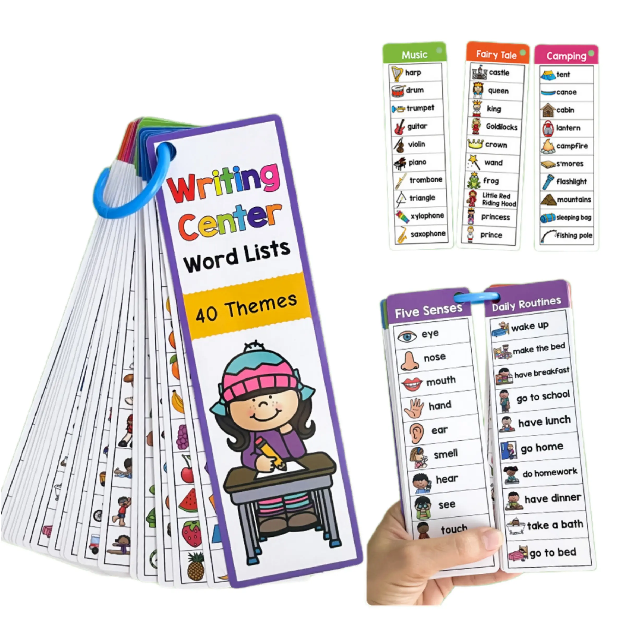 Seasonal Lighthouse & Animal Learning Flashcards, 40 Dual-Sided Educational Word Cards for Kids, Vocabulary Flashcards for Children