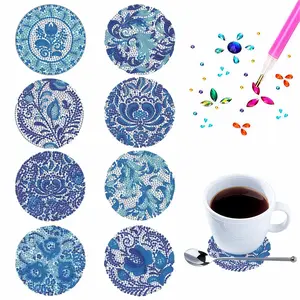 8pcs DIY Diamond Painting Wooden Coasters for Drinks No Holder - Crystal Rhinestone Diamond Art Coasters Kits for Beginner, Wood Cup Tea Mat for Home, Office, Coffee Shop Table Decor, Gifts for Birthday, Mother's Day, Valentine's Day, Christmas, New Year