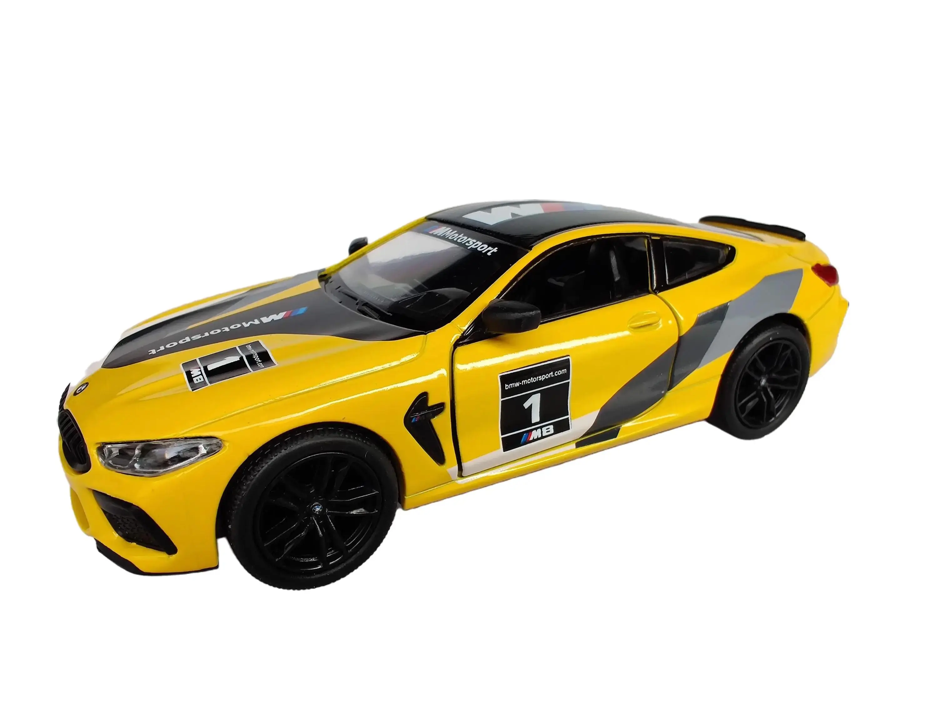 KINSMART BMW M8 Competition Livery Edition 1:38 Scale Diecast Model with Openable Doors and Pull-back Action 5 Inches Length
