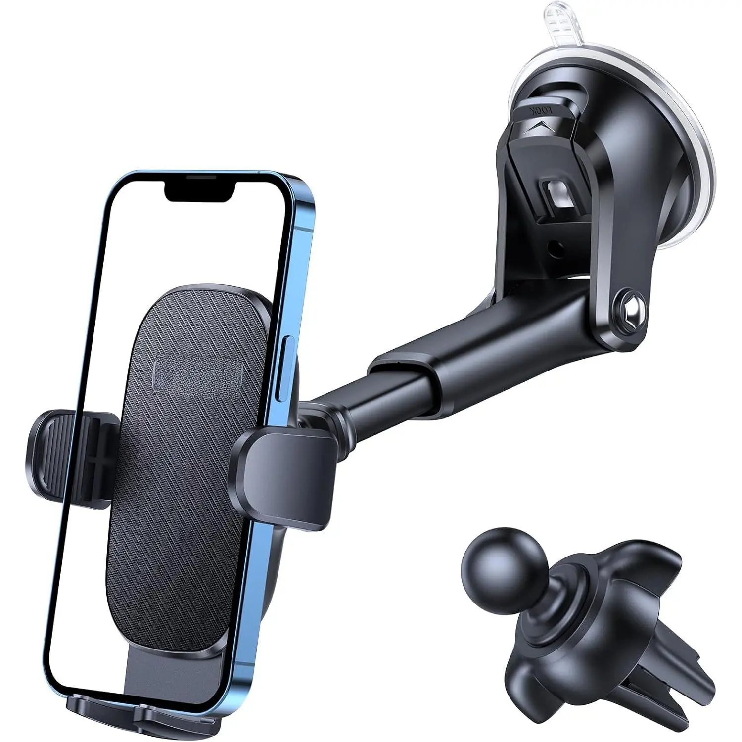 3-in-1  Phone Mount - Dashboard, Windshield & Air Vent Holder with  Suction Cup, Adjustable Arm, 360? Rotation - Compatible with  & Android Phones