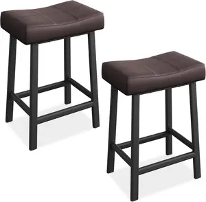 Counter Height Bar Stools Set of 2 24 Inch Barstools for Kitchen Island Counter Bonded Leather Kitchen Stools with 2.4 inch Thick Saddle Seats for Dining Room Black and Brown