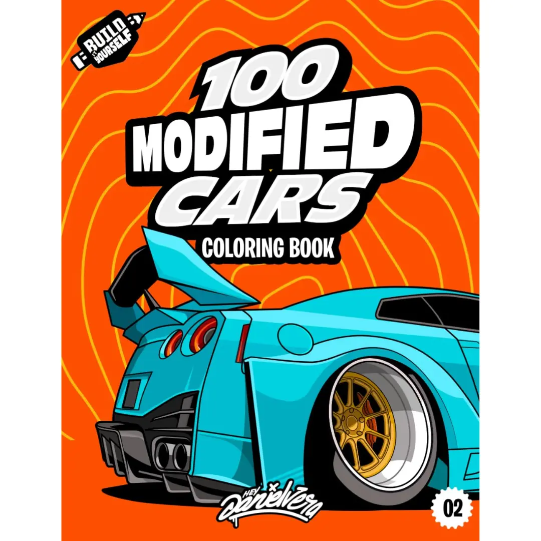 Unique 100-Page Modified Cars Coloring Book - 8.5 by 11 Inches American Large Format Activity Book for Adults & Kids to Celebrate Love of Cars, Build It Yourself Pages