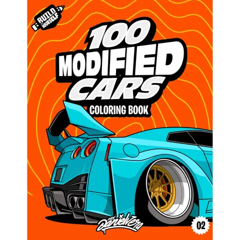 100-Page Modified Cars Coloring Book - 8.5x11 in American Large Format English Paperback, Classic Rides, Japanese & European Automobiles, Iconic Livery, Build It Yourself Pages for Adults to Celebrate Love of Cars