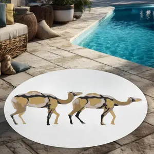 Begin Home Decor C1COAR55CRUGH0 5 x 5 ft. Two Abstract Dromadars - African Beige Round Outdoor Rug
