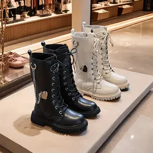 Girls' boots autumn and winter, high-tube long boots runway shows, single boots with side zipper, children's fashion princess high-top boots