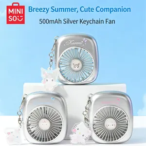 MINISO Kuromi 500mAh Silver Portable Mini Fan with Cute Acrylic Keychain Charm | Pocket-Sized Personal Fan | High-Value Cartoon Handheld Fan, Perfect for Summer, Travel, Bag Hanging & Desktop Use,Perfect Gift for Mom,#Summervibes