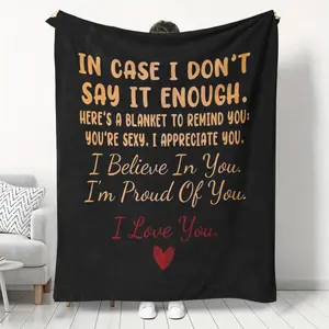 Soft Flannel 'I Love You' Throw Blanket, with Romantic Message - Perfect Gift for Wife, Girlfriend, or Couple - All-Season Comfortable, Black, Vintage Style, Sincere Design, Suitable for Weddings, Anniversaries, Christmas, or Valentine's Day